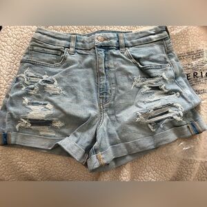 American Eagle Outfitters Light Blue Distressed High-Rise Denim Shorts